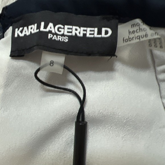 NWT Karl Lagerfeld Paris Knee Length Blue Circle Pencil Skirt Size 8 - Picture 4 of 9